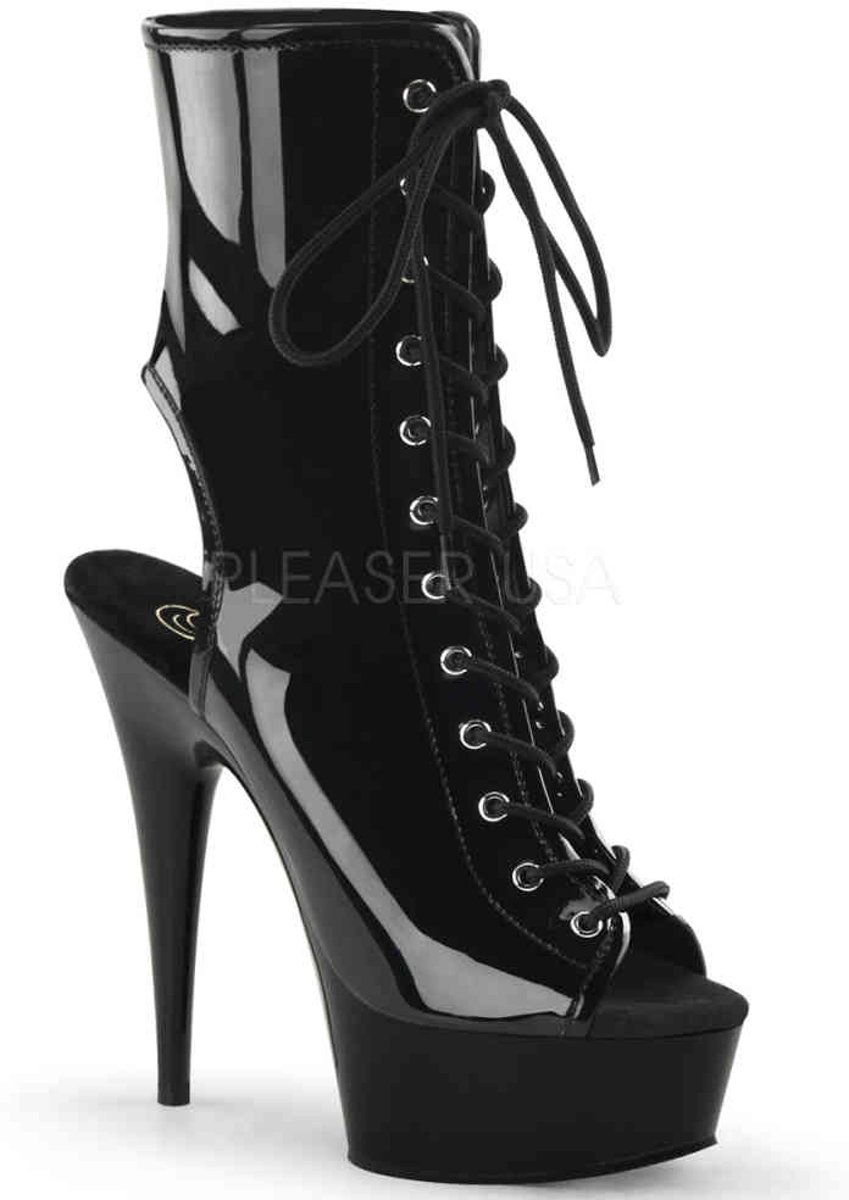 EU 37 = US 7 | DELIGHT-1016 | 6 Heel, 1 3/4 PF Open Toe/Back Lace-Up Bootie, Side Zip